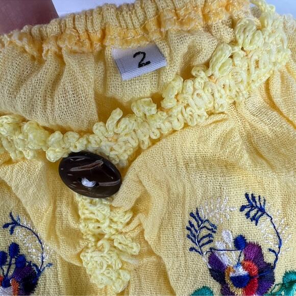 Yellow smocked embroidered floral ruffle short sleeve dress size 2T - Picture 6 of 7